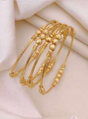 Women Beaded Textured 22K Gold-Tone Daily Wear Bangles